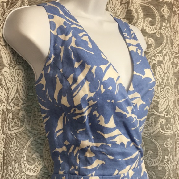 Lauren Ralph Lauren Linen Dress A Line Surplice Cut Blue and White Size 8 - Picture 5 of 15